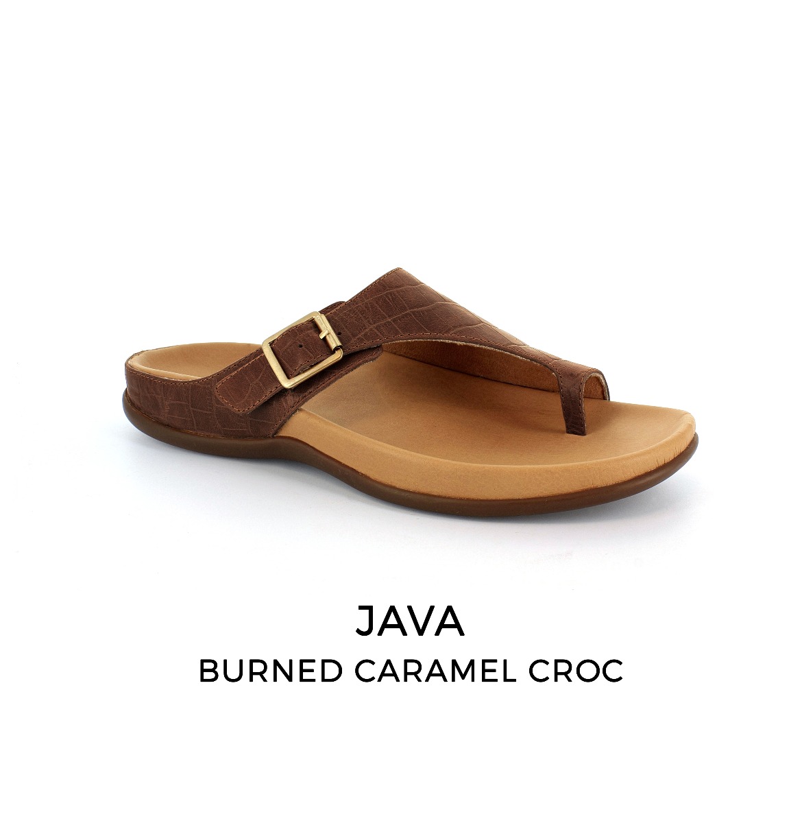 Strive Java Burned Caramel Croc orthotic sandals