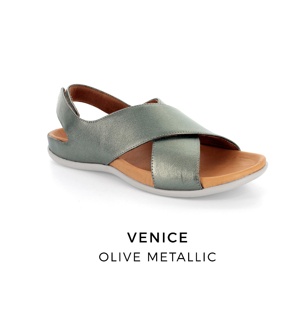 Strive Venice Olive Metallic orthotic sandals